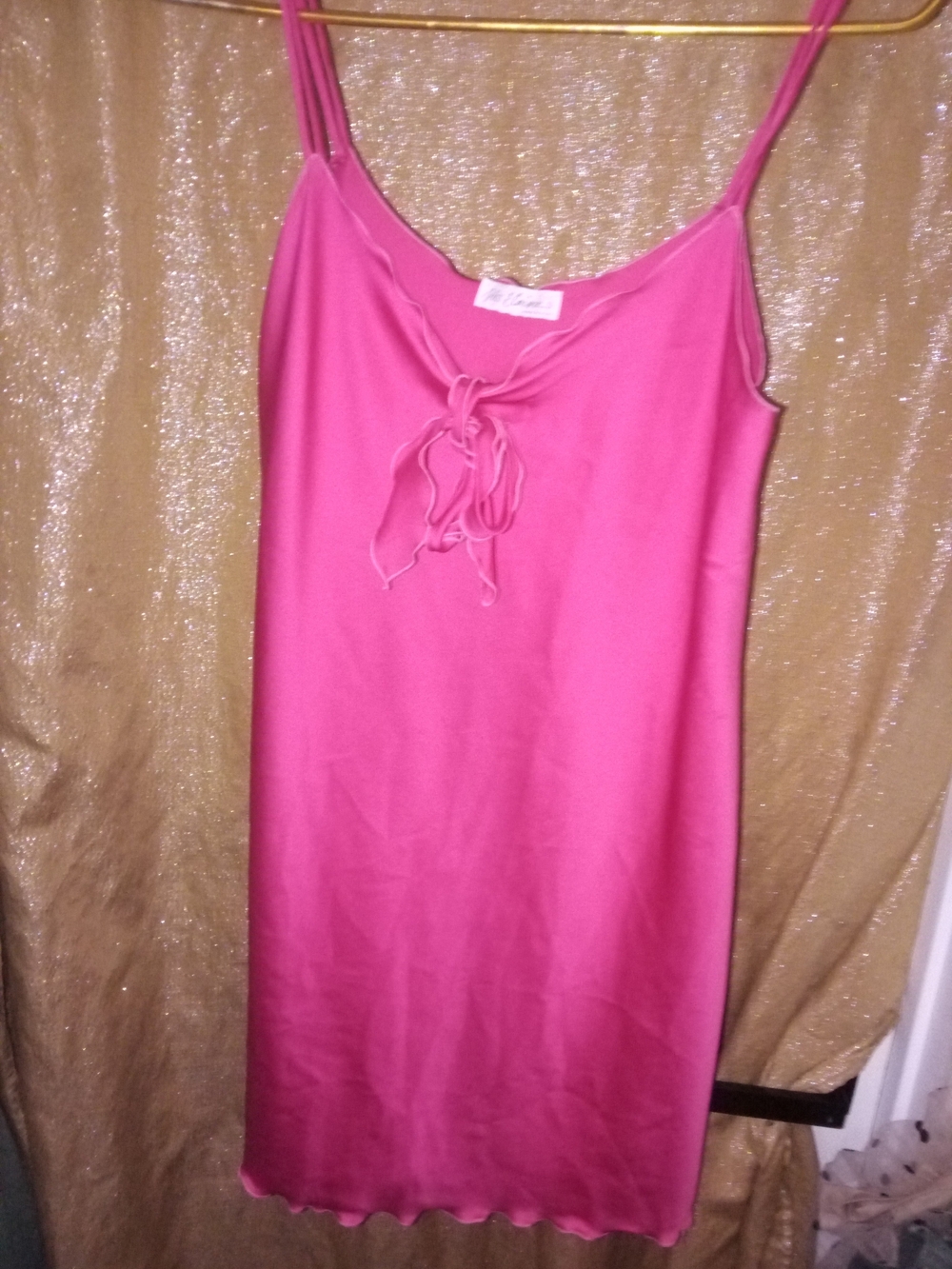 Miss Elaine Hot Pink Lingerie Slip Dress with Tie Front